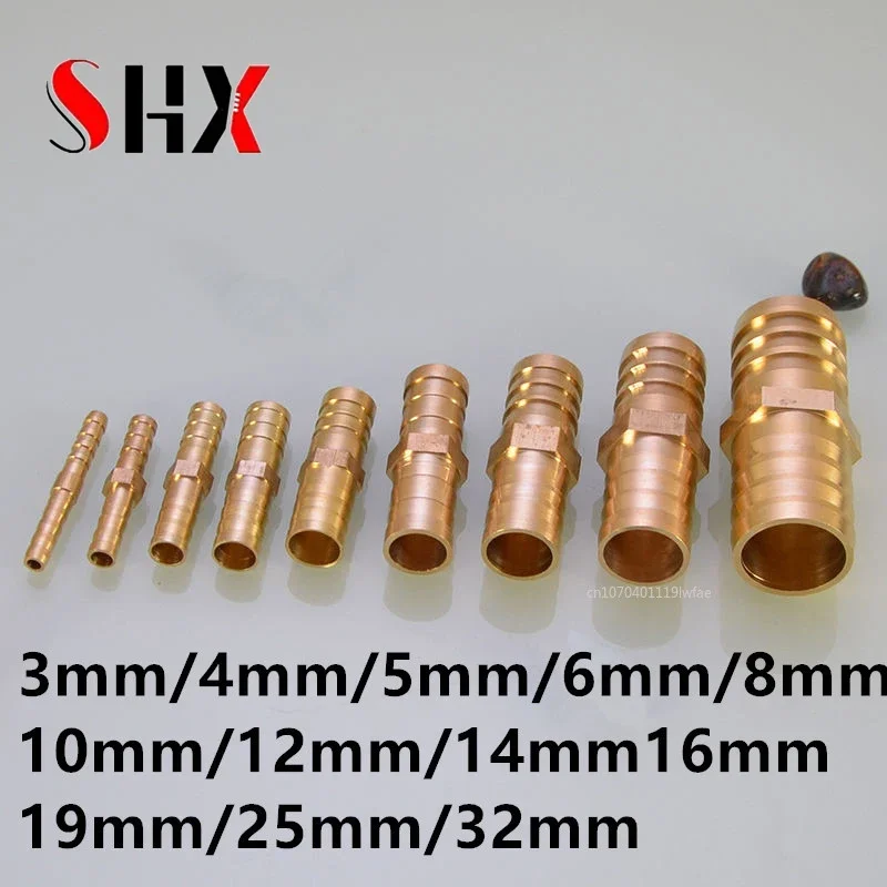 3 4 5 6 8 10 12 14 16 19 25 mm Brass Straight Hose Pipe Fitting Equal Barb Water Pipe Joint Gas Copper Coupler Connector Adapter