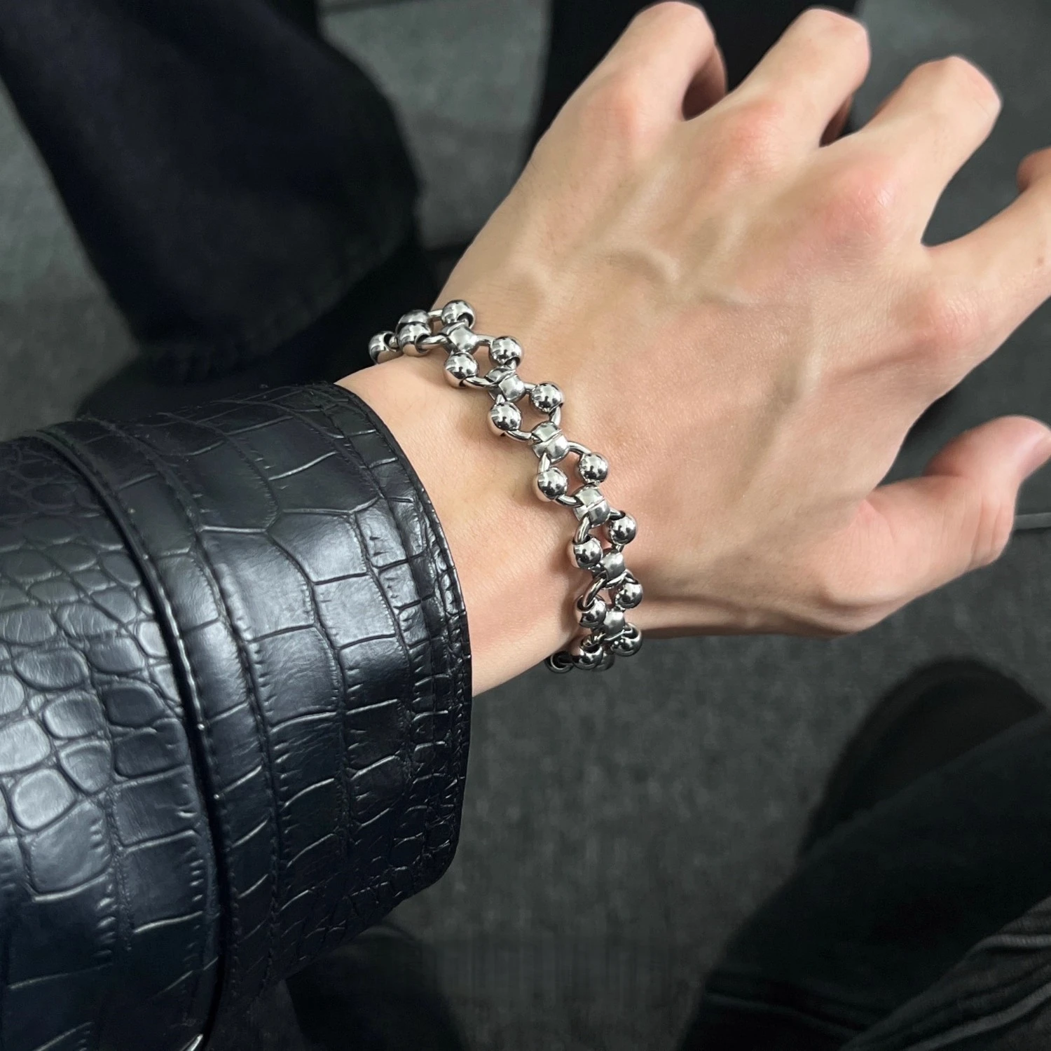 Punk Hollow Ball Titanium Steel Gothic Style Bracelet Non fading Hip Hop Bracelet For Men Women Party Jewelry Accessories