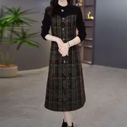 Western Style Plus Velvet Thick Dress for Women's Autumn and Winter New Temperament Waist Cinching and Slimming Dress