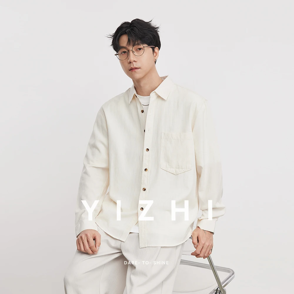 

Men's Casual Long Sleeve Shirt Cotton Linen Lyocell Pocket Design 2026 Spring Autumn Thin Cool Fashion Blouse
