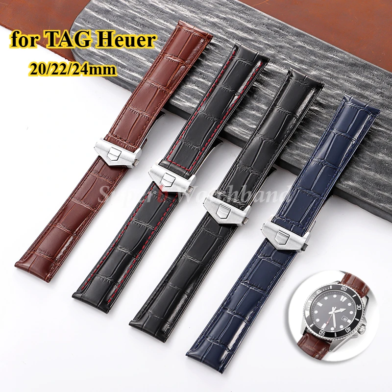 

Cowhide Leather Watch Strap 20mm 22mm 24mm for TAG Heuer Folding Buckle Business Men's Bracelet Wristwatches Band