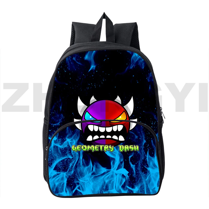 

3D Print Angry Geometry Dash Children's Backpacks 12/16 Inch Anime Bookbag Laptop Travel Back Pack School Bags for Teenage Girls