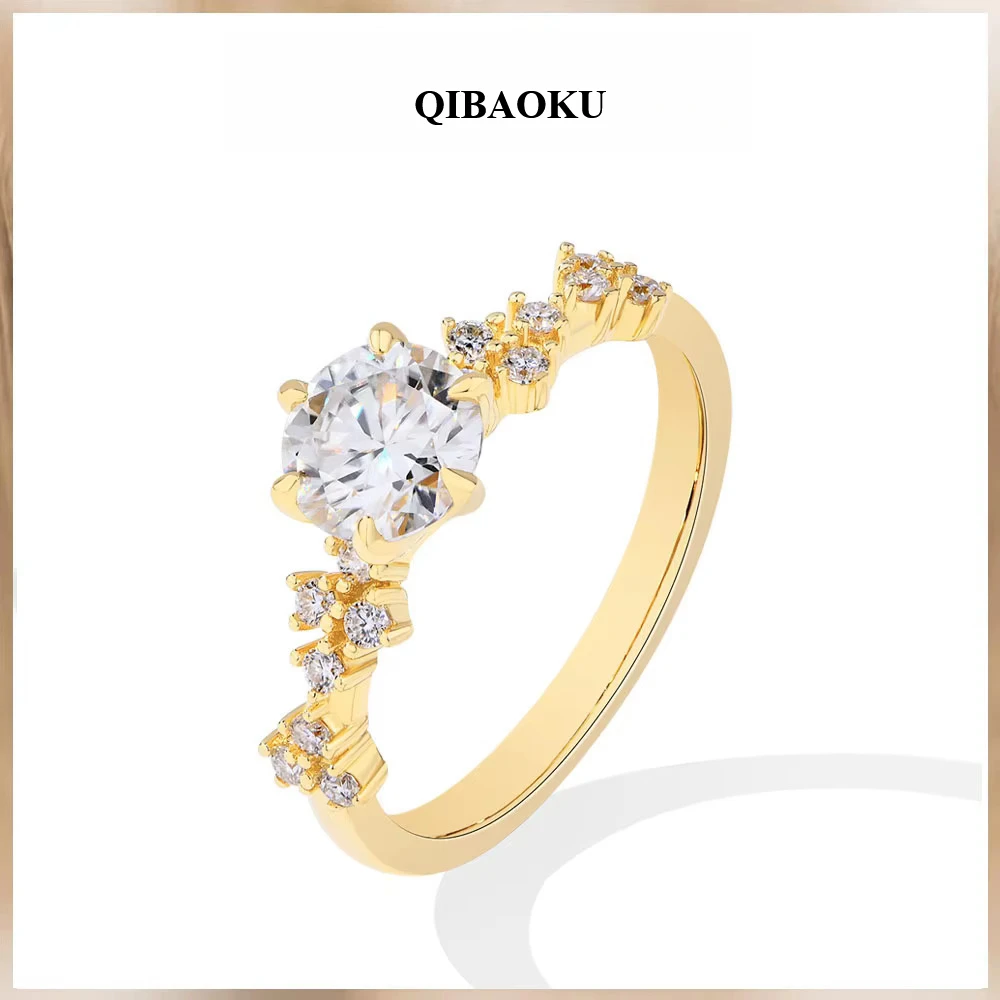QIBAOKU 6.5mm 1CT Moissanite Ring for Women Wedding Bride Christmas Jewelry Gift Solid 18K 14K 10K Yellow Gold Pass Test 2026