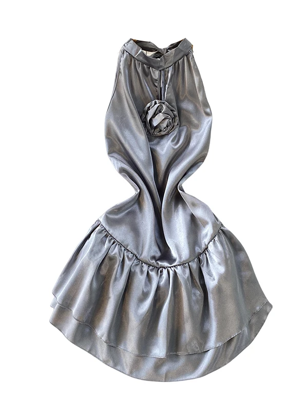 Ele kralen satijn ort Dr met Ne hangend ontwerp en uitlopende rok voor dames zomer afslankende hoge taille Sle