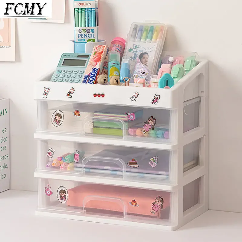 

Multi-storey Drawer Desktop Organizer Desk Storage Box Free Sticker Home Transparent Desk Stationery Office Accessories