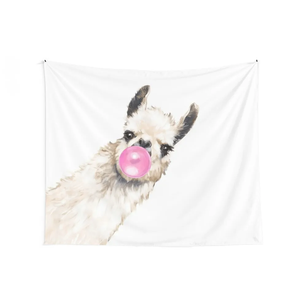 Sneaky Llama with Bubble Gum Tapestry Wall Carpet Aesthetic Decoration Tapestry