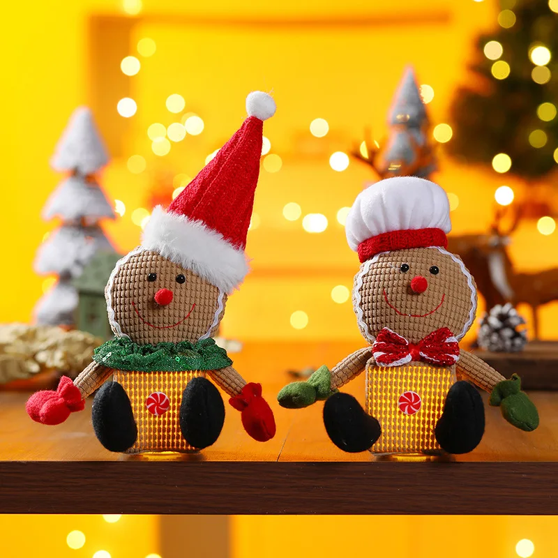 Creative Christmas Glowing Gingerbread Man Display Cartoon Plush Fabric Gingerbread Man Window Home Display Christmas Decoration