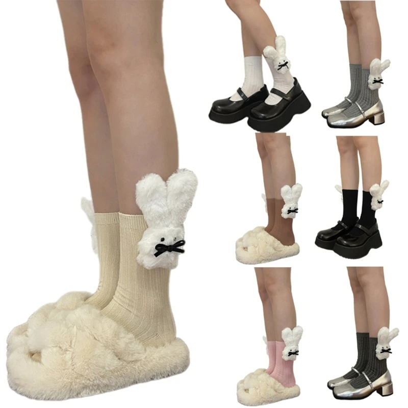 

YUYU Lovely Bowknot Rabbits Knee Socks AntiSlip MidCalf Socks Spring Autumn Elastic Socks Dancing Wear Socks Hosiery