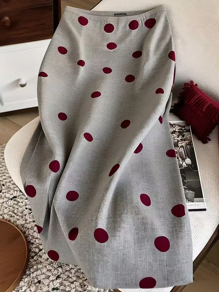 

Осенняя новая серая юбка в горошек для женщин с высокой талией, облегающая прямая юбка трапециевидной формы, повседневные офисные женские красивые юбки