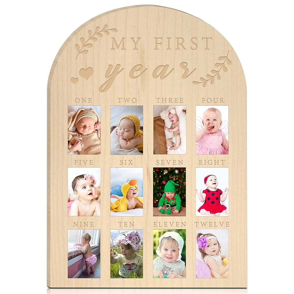 Baby\'s Photo Display Wood Board Photo Frame Milestone Board 12 Months Baby Picture Frame Memory Card Birthday Home Decorations