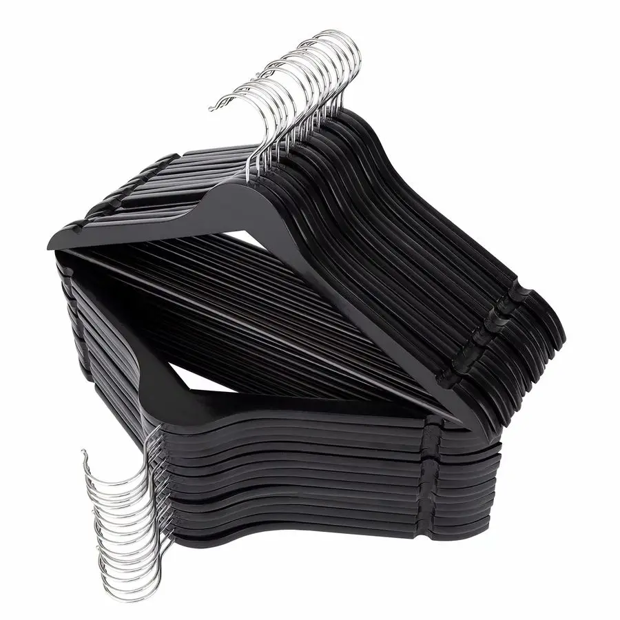 

Твердые деревянные вешалки в упаковке, 30 шт., деревянные вешалки для костюмов с очень гладкой отделкой, точные вырезанные насечки, хромированный поворотный крючок, деревянный C