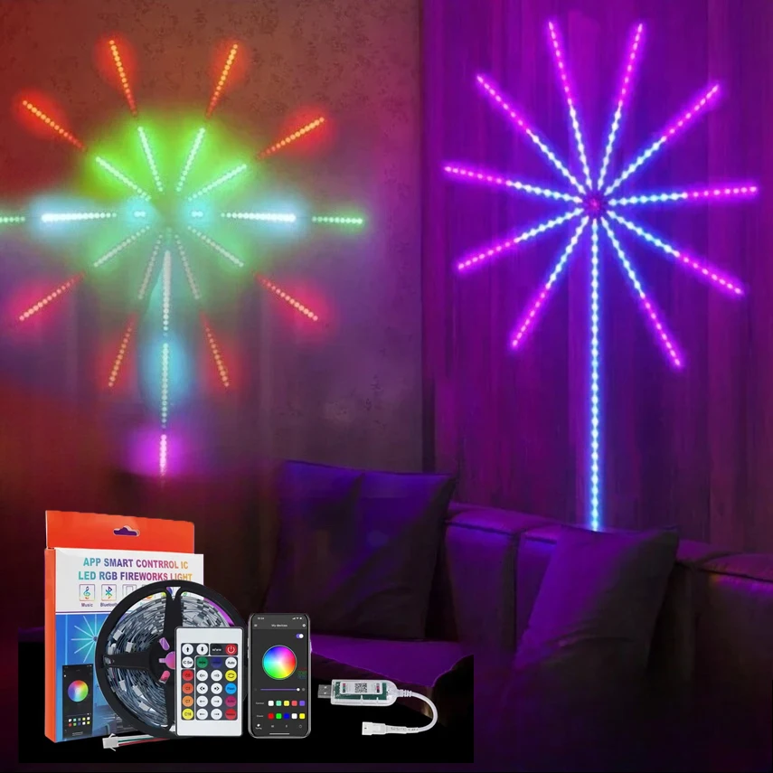 Smart Firework Led Lights Indoor Firework Launch Effect Music/Mic Sync RGB Color Changing Led Lights Strip for New Year