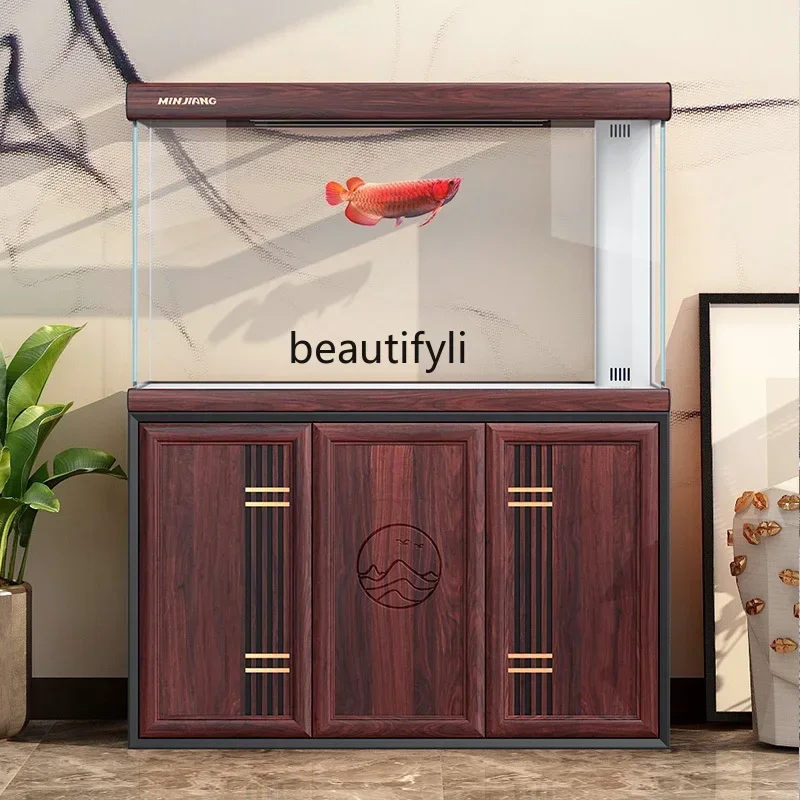 

Aquarium large new Chinese living room floor-to-ceiling water-free ultra-white glass bottom filter dragon fish tank