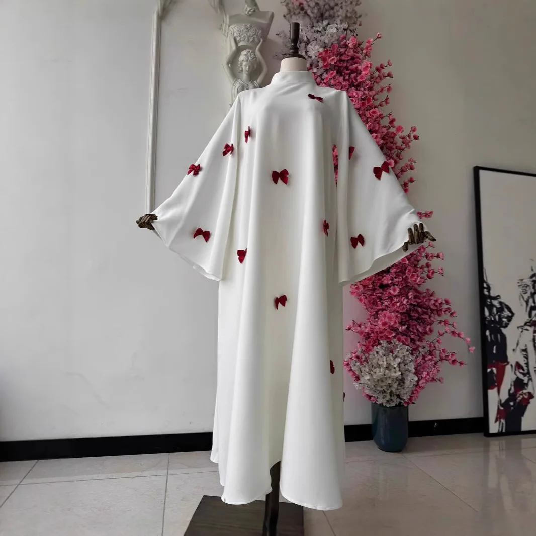 Nahen Osten Arabischen frauen Kleidung Neue Dubai Abaya Lose Ausgestellte Ärmel Bogen Kleid Kleid Mode Elegante Muslimische Frauen