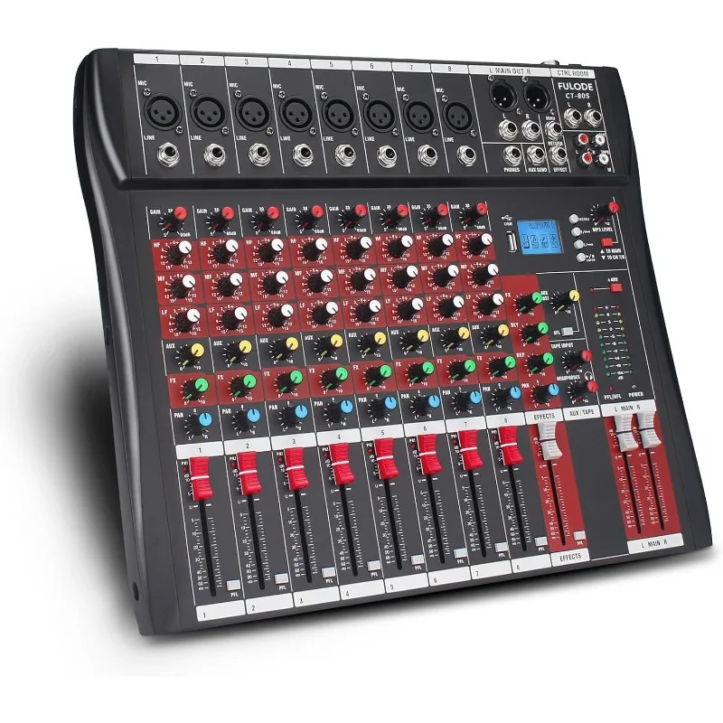 CT-80S Professional audio mixer 8 Channel with MP3 Player+Bluetooth U disk 48V Phantom Power Source USB recording