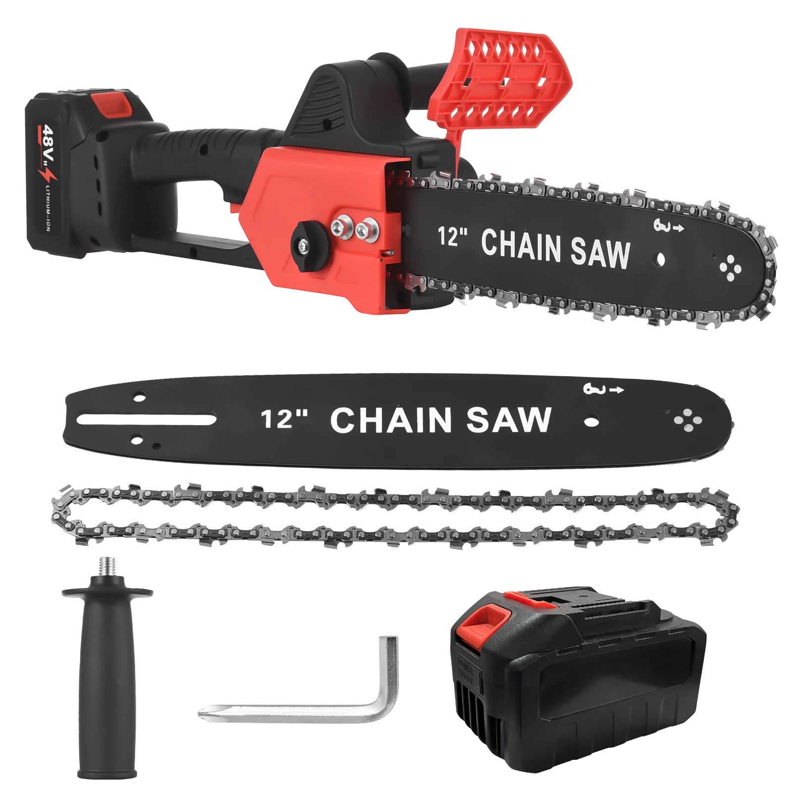 

12 inches Cordless Electric Chainsaw with Brushless Motor 48-Volt Lithium-ion Handheld Power Chain Saws with Battery and Charger