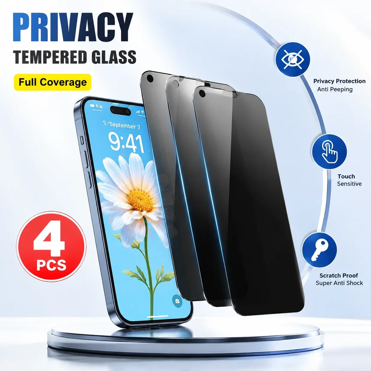 4er-Set Blickschutzfolie aus gehärtetem Glas für iPhone 17 16 15 14 Pro Max 17e 16e 13 12 11 Pro Air 16 15 14 Plus Kratzfest