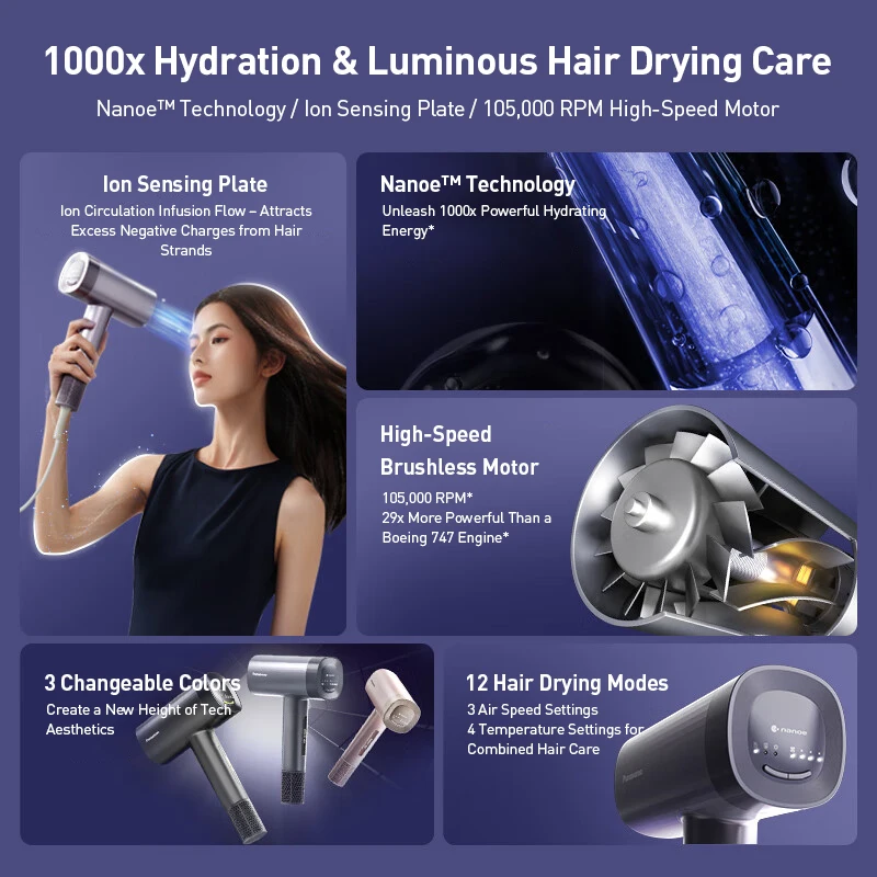 Panasonic Qiguang 90 Hair Dryer 1200W Speed Brushless Hair Dryer Fast Drying Low Noise Lightweight Professional Blow Dryer
