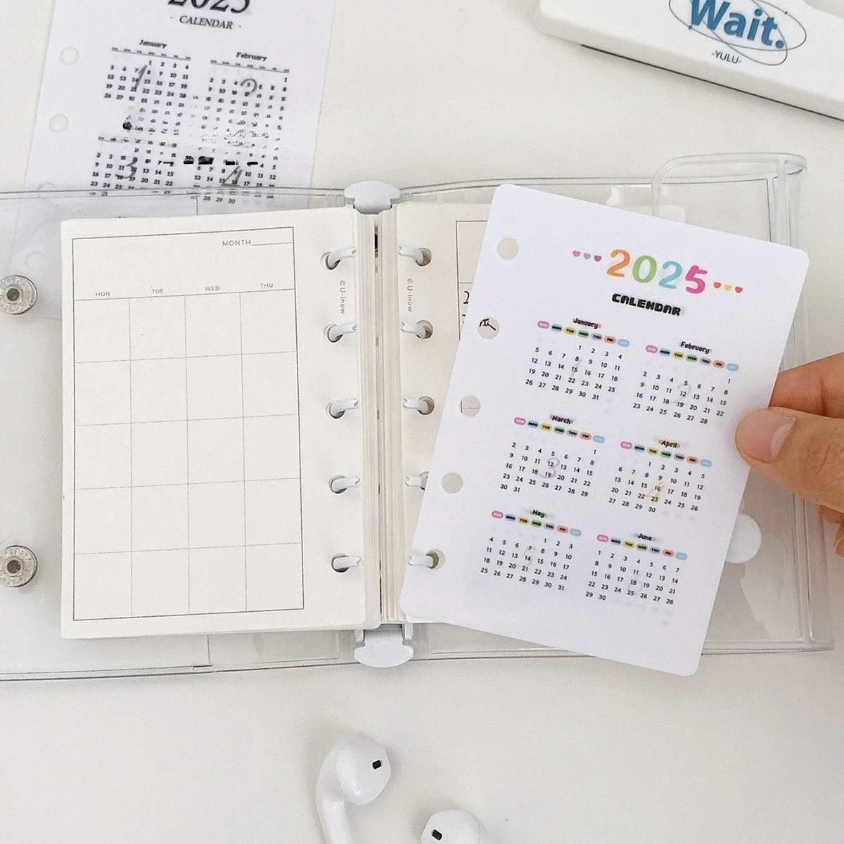 M5 5 Hole Color black White Loose Leaf Notebook Accessory 2025 Calendar Separator Mini PP Writing Pad Accessory