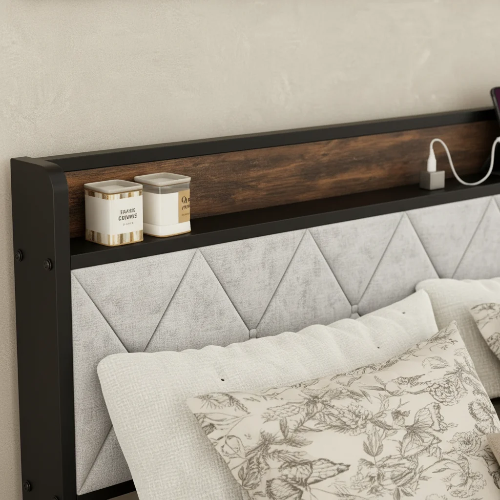 إطار سرير كامل الحجم مع لوح أمامي وتخزين، متوافق مع الجزء العلوي من إسفنج الذاكرة Twin XL مقاس 2 بوصة، مثالي للنوم والاستخدام اليومي #3