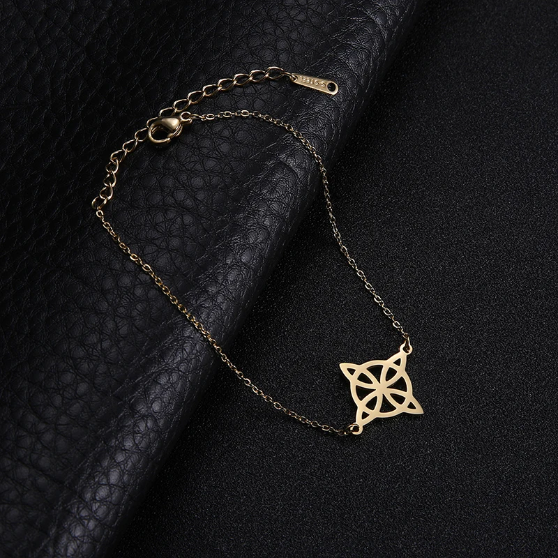 Fashion Stainless Steel Witch Knot Bracelet for Women Hollow Flower Pendant Bracelet Witchcraft Amulet Jewelry Gift