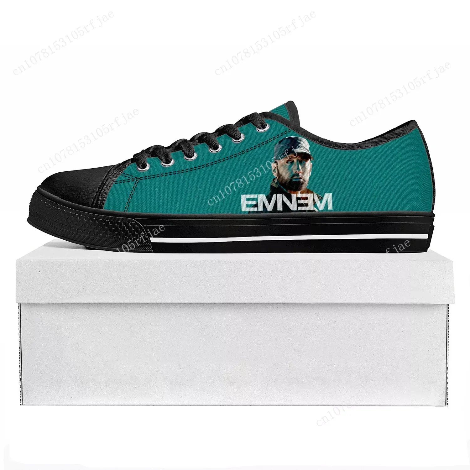 Eminem Rapper Hip Hop Low Top Popular Sneakers Teenager Mens Womens High Quality Canvas Couple Shoes Custom Music Black Shoe