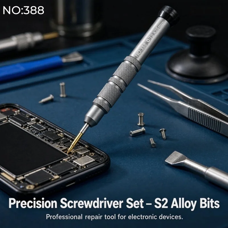 388 S2 Steel Precision Screwdriver Magnetic Tip Aluminum Handle 360° Rotating Cap Design Phone Repair Tool Kit for Phone Laptop