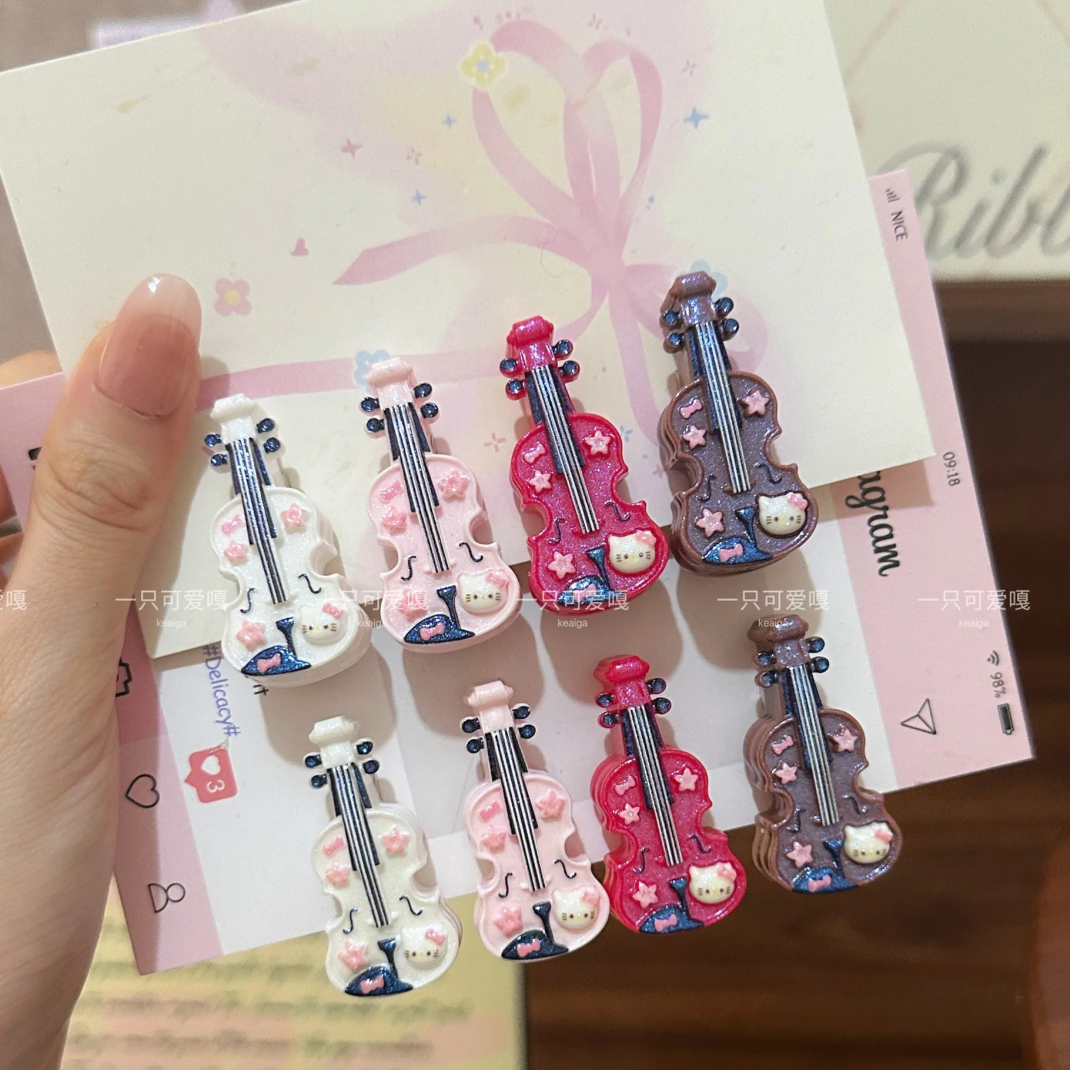

New model Hello kitty violin hairpin - mini guitar beak headpiece - ins trendy fringe hairpin for girls - small side parting acc