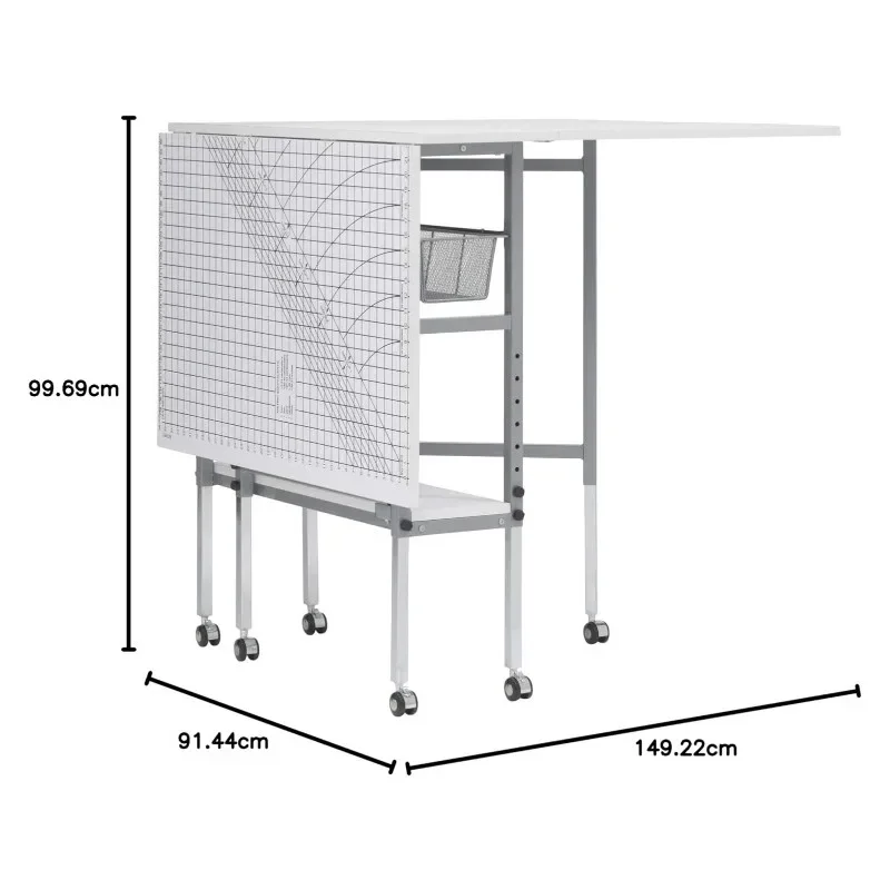 โต๊ะตัดและงานอดิเรกแบบพับได้-58.75 "W x 36.5" D โต๊ะศิลปะและงานฝีมือสีขาวพร้อมตะแกรงด้านบนและลิ้นชักเก็บของเงิน