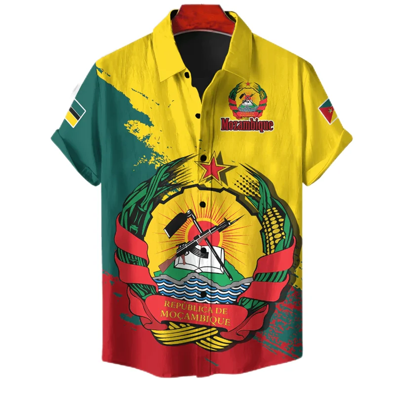 

Mozambique Flag Map 3D Print Short Sleeve Short Sleeve Casual Hawaiian Lapel Blouse National Emblem Blouses Africa Male Tops