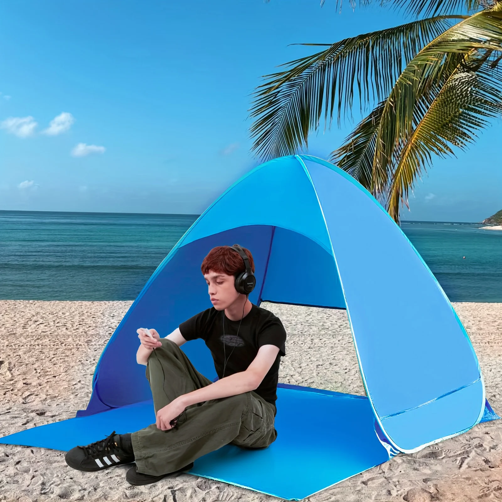 

Quick Automatic Beach Tent Beach Shade Sun Shelter Tent Portable Beach Canopy for 2 3 Person For Camping Fishing Outdoor
