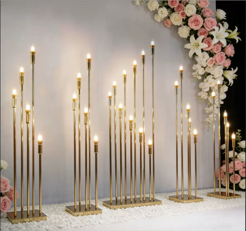 2set Wedding Scenery Props Candlestick Ornament Table Reed Lamp Golden Street Light Road Guide Decoration