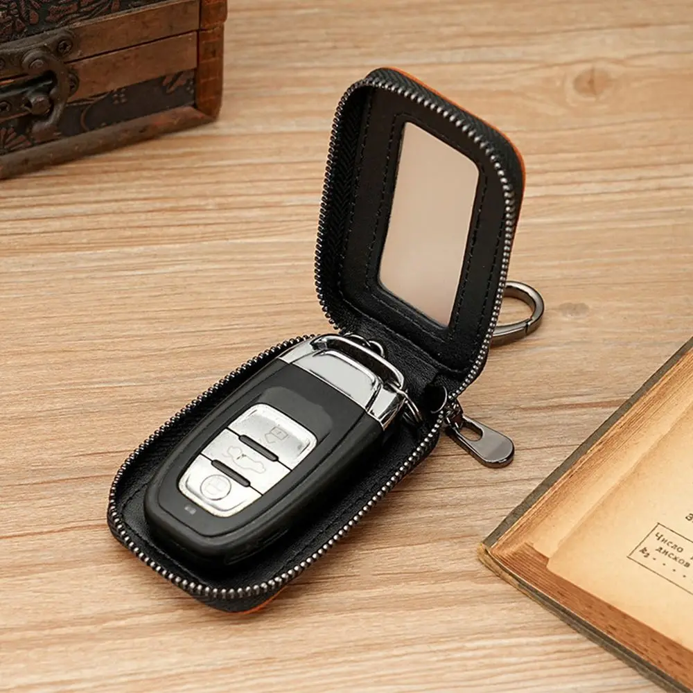 Durable Leather Car Key Bags Hook Classic Keychain Holder Zipper Coin Purse Men Women