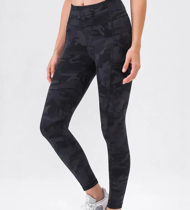 Damen Leggings aus Stretch stoff mit hoher Taille und Taschen, Laufhose, Joggen im Freien