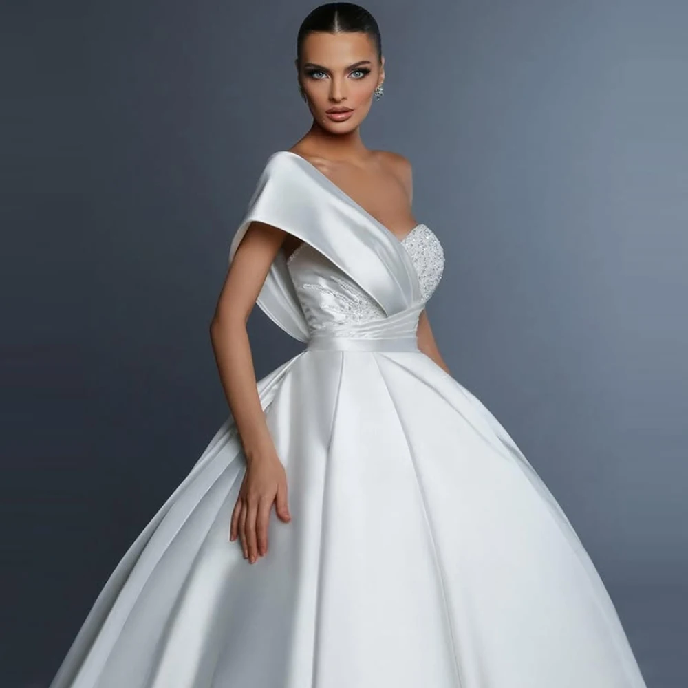 Vestidos De Novia De satén sin mangas con un hombro para mujer, Vestidos De Novia con cuello en forma De corazón, Vestidos De Novia De princesa sin espalda, Lujo