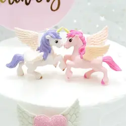 2pcs Unicorn Cake Topper Miniature Lovely Horse Figurine DIY Garden Fairy Decoration Birthday Wedding Cake Decoration