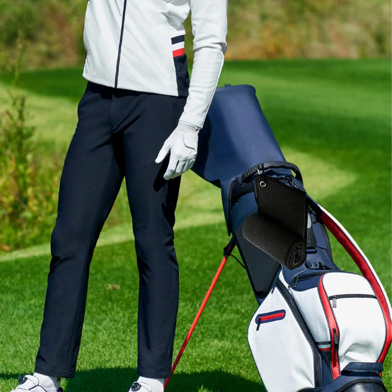 30x30cm Golf Towel Wipe Club Bag Cleaning Cloth Waffle Pattern Golf Rag with Clip Absorbent Quick Drying outdoor Sports Towel