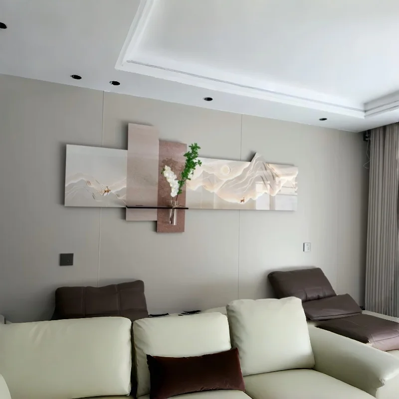 Modern Living Room Decoration Painting Led Electronic Clock, High-End Cream Style Sofa Background Wall Light Home Decoration
