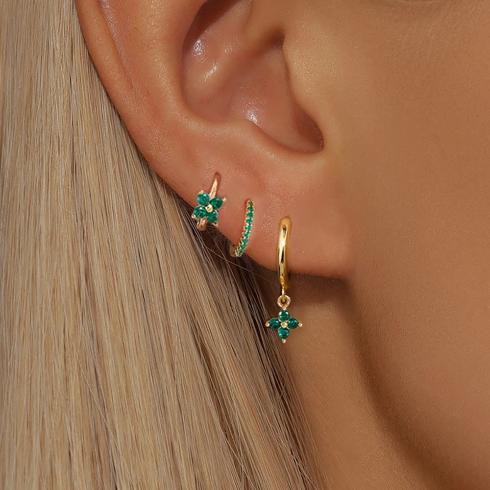 3PCS Luxury Stainless Steel Zircon Small Hoop Earrings Set For Women Geometric Cartilage Piercing Earring Wedding Jewelry aretes