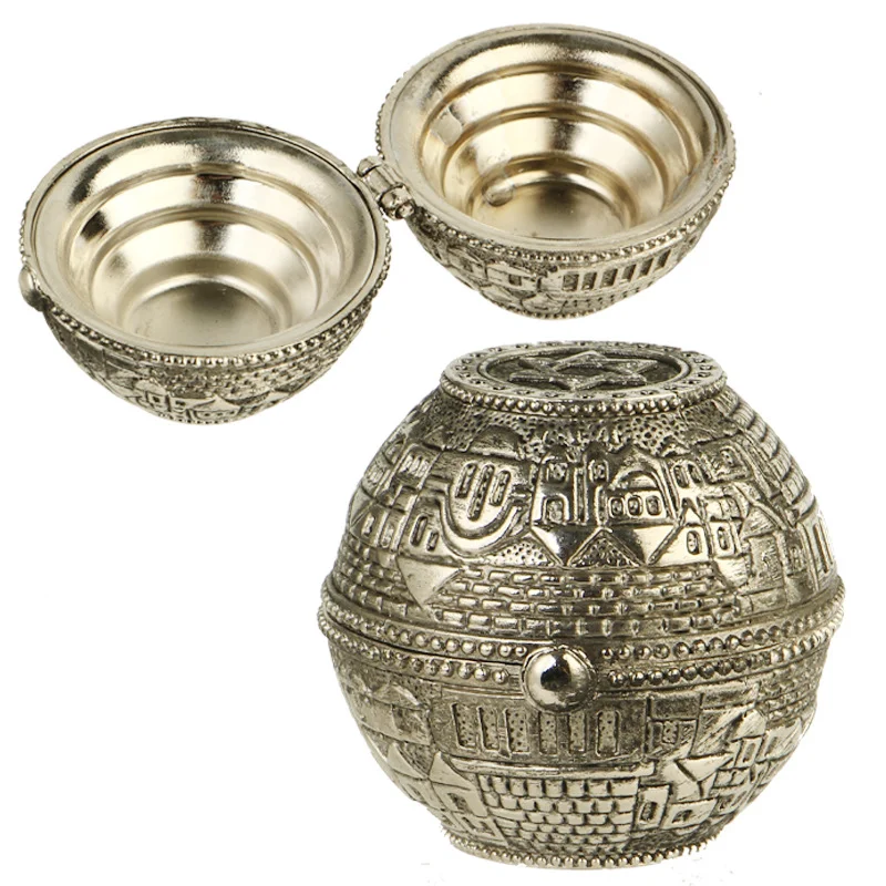 Jewish Travel Shabbat Candlesticks Silver Alloy Jerusalem Pattern Star of David Foldable Spherical Tealight Candle Holder