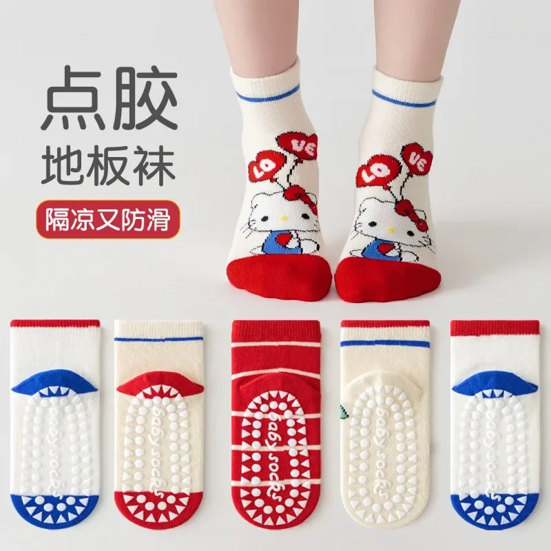 

5 Pairs Sanrio Hello Kitty Kids Non Slip Soft Floor Sock Spring Summer Cartoon Boys and Girls Indoor Feet Wear Mid-calf Socks