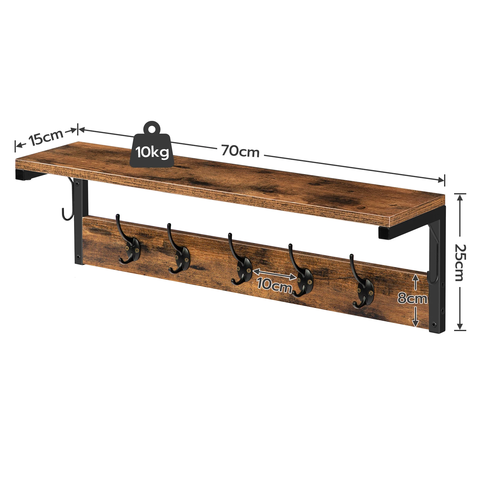 HOOBRO Wall Coat Rack Wall Shelf with 7 Hooks and Shelf Hallway Coat Rack Hanging Shelf with Coat Hook For Living Room Kitchen