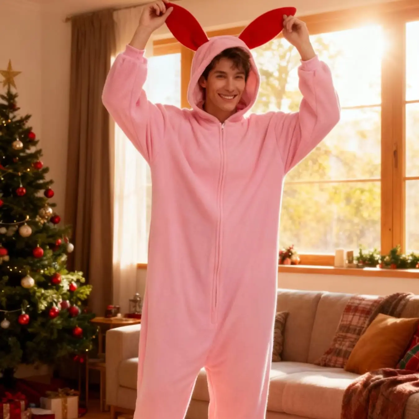 Unisex Anime Brown Onesie Pajamas Adult Cosplay Cartoon Animal Winter One-Piece Loungewear for Women