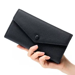 Genuine Leather Long Wallet Phone Bag Cowhide Coin Purse Key Lipstick Case Earphone Pouch ID Credit Card Holder For Women Clutch