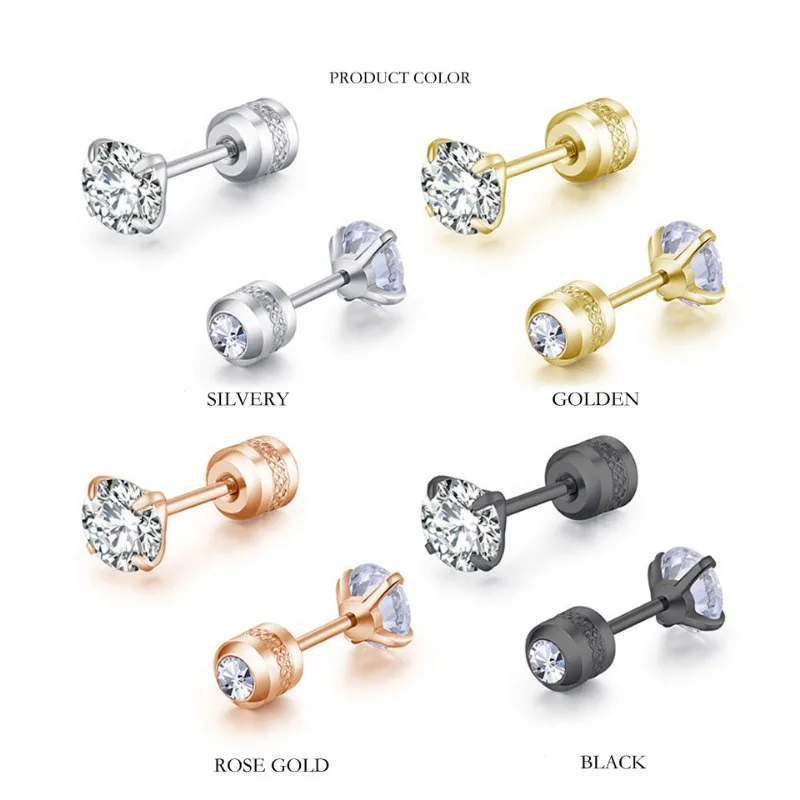 2pcs 20G Hypoallergenic Titanium Steel Stud Earrings for Men Women, Zircon Screw Back Earring Cartilage Tragus Ear Piercing Gift image 3