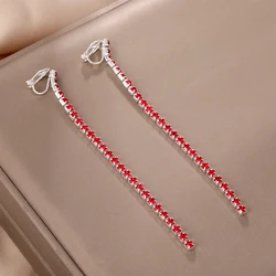 Rhinestone Tassels Clip Earrings No Hole Ear Clips Long Tassel Chain Clip on Earring Without Piercing Minimalist Earring