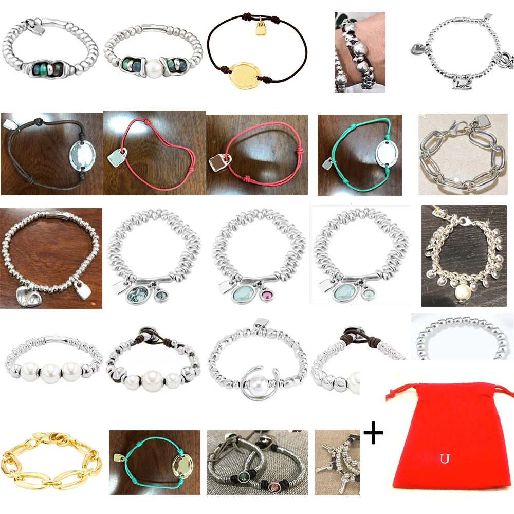 2021 New Stainless Steel Plated 925 Silver Color Red String Green  Fashion Charm Bead Bracelet Wholesale with Bag