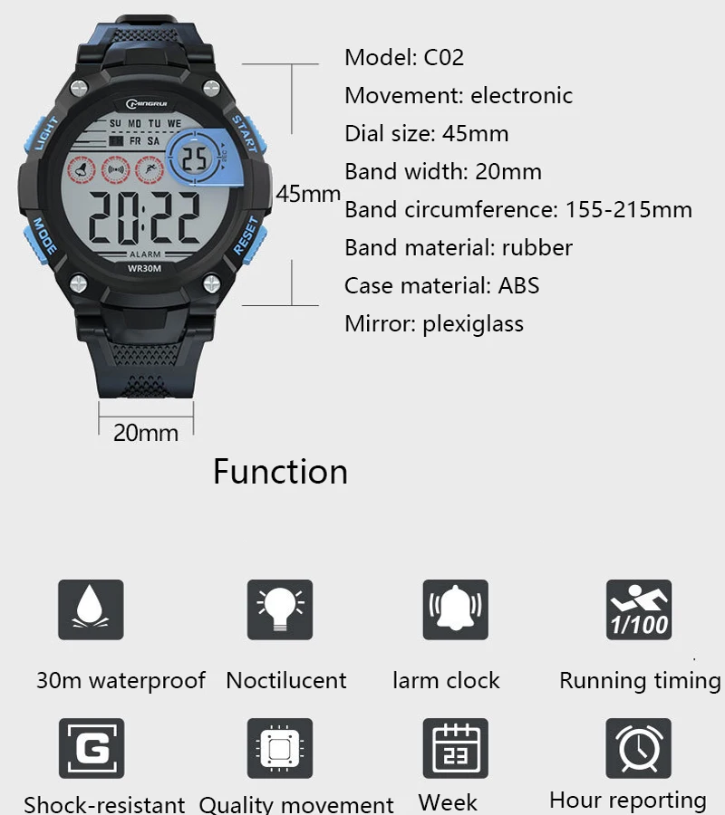 Uالتايلاندية C02 الأطفال الساعات الإلكترونية الاطفال الأولاد طالب الرياضة مقاوم للماء LED المنبه التقويم الرجال أرقام ساعة ذكية