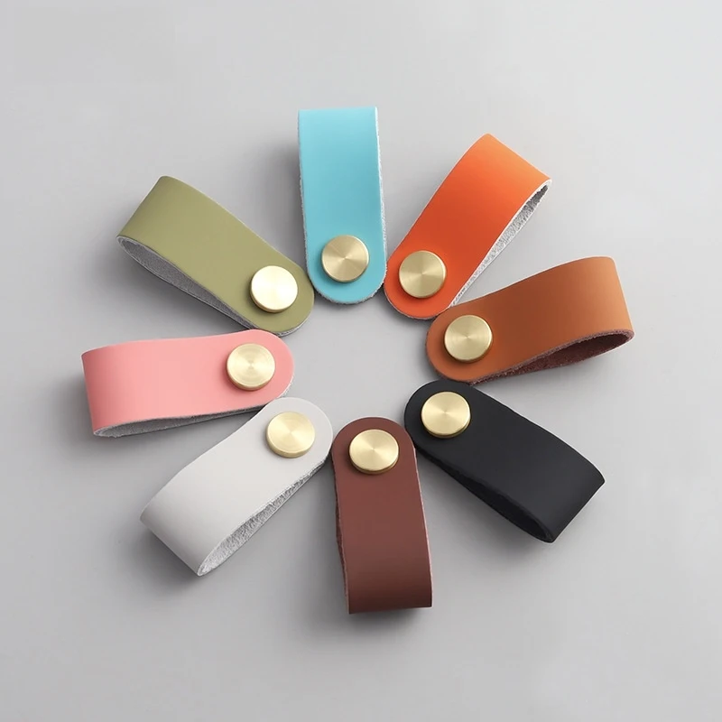 

Nordic Style Soft Leather Cabinet Handle with Brass Fittings - Child Safety Anti-Collision Drawer Pull Wardrobe, Kitchen, Nu