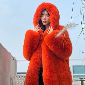 FURYOUME 리얼 폭스 모피 코트 여성 후드 자켓 천연 실버 레드 여성 두꺼운 따뜻한 겉옷 여성 의류 겨울 새로운